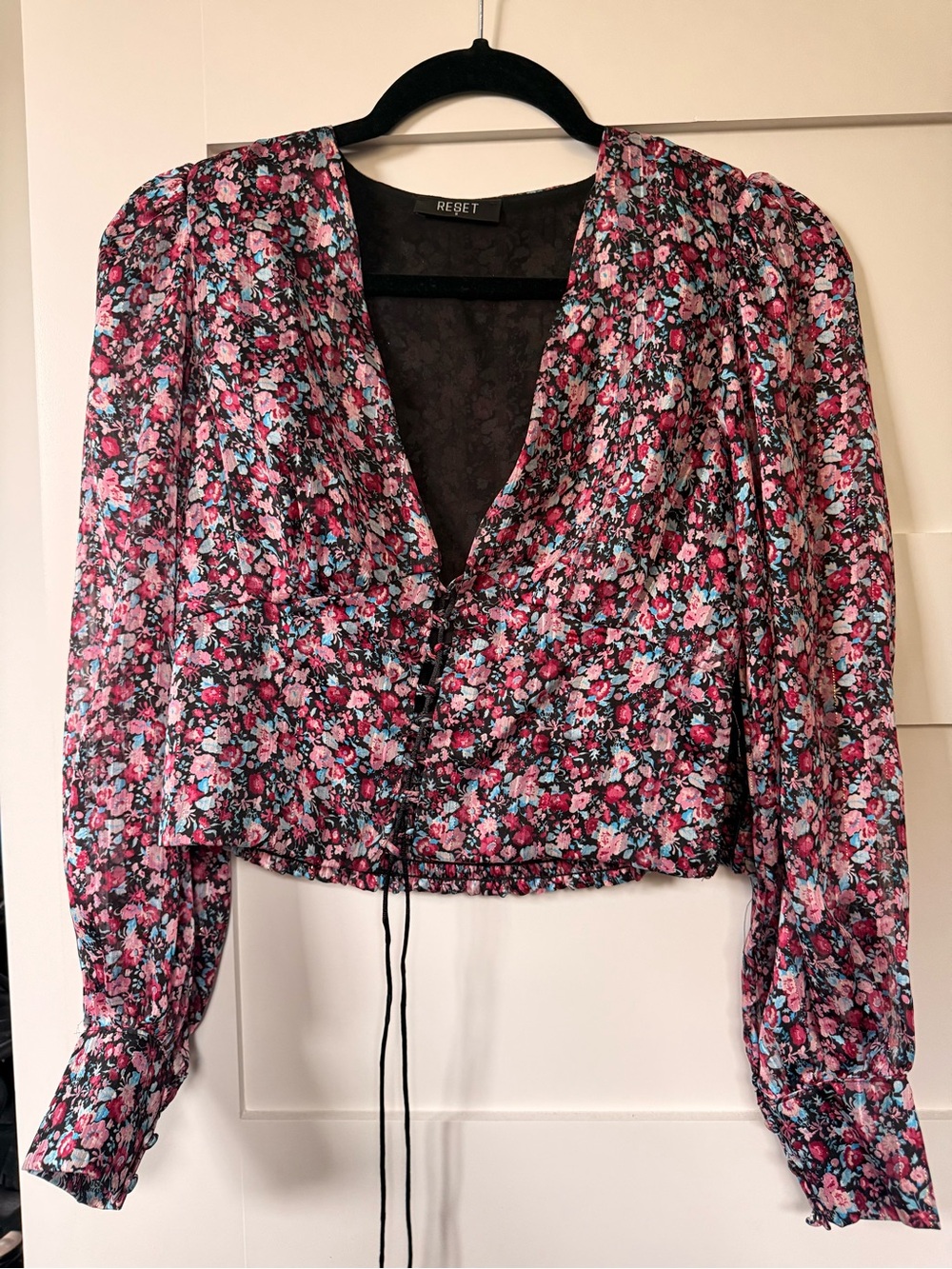 Women's Black Floral & Metallic Shirt - Small
